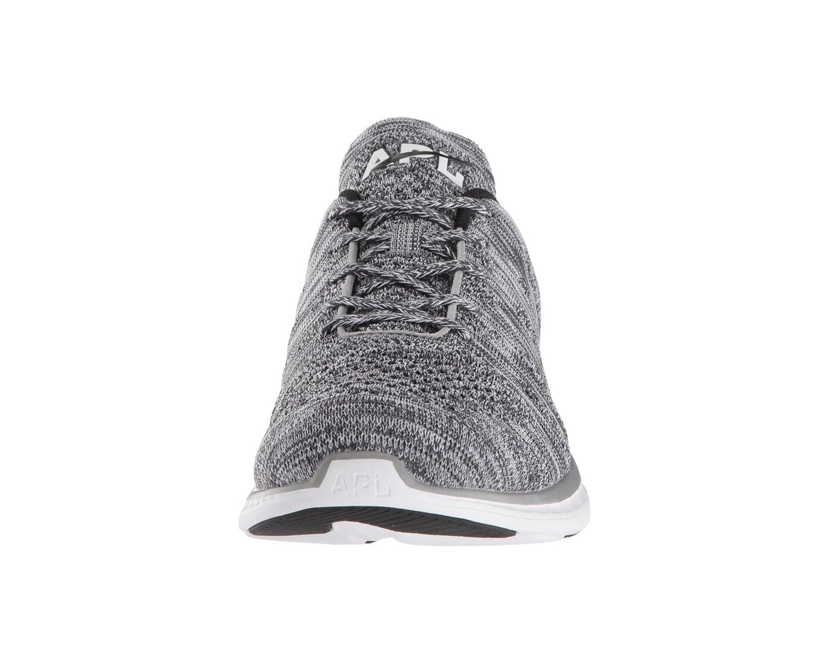 APL Techloom Pro heather grey knit sneaker, front view with lace-up and white midsole