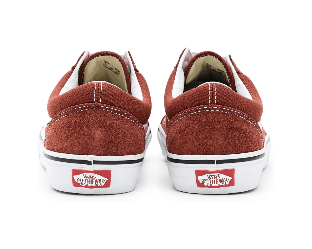 Rust bronze Vans Old Skool sneaker backs with white midsoles and heel logos