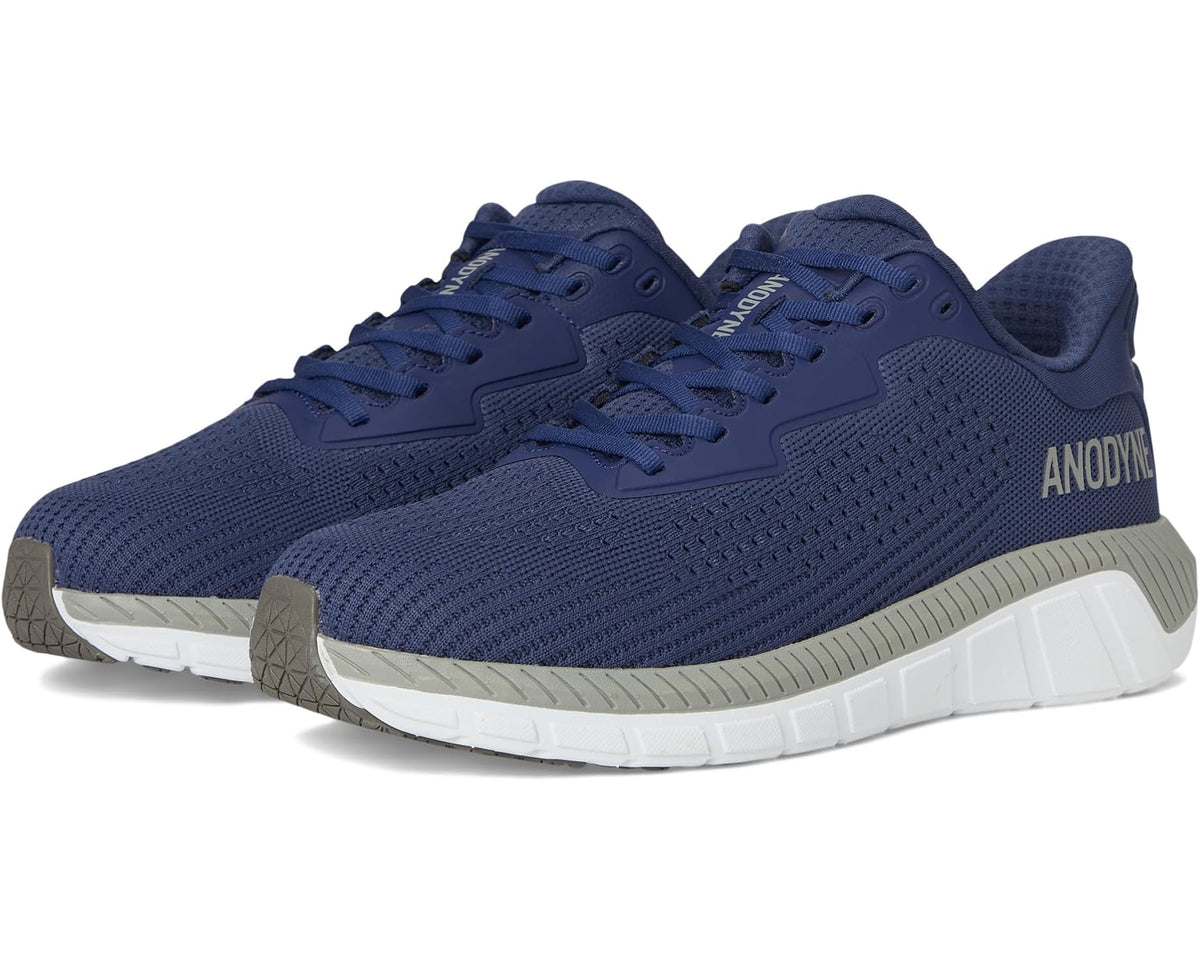 Men's Anodyne dark blue sport sneakers with white sole, lace-up, mesh side panel