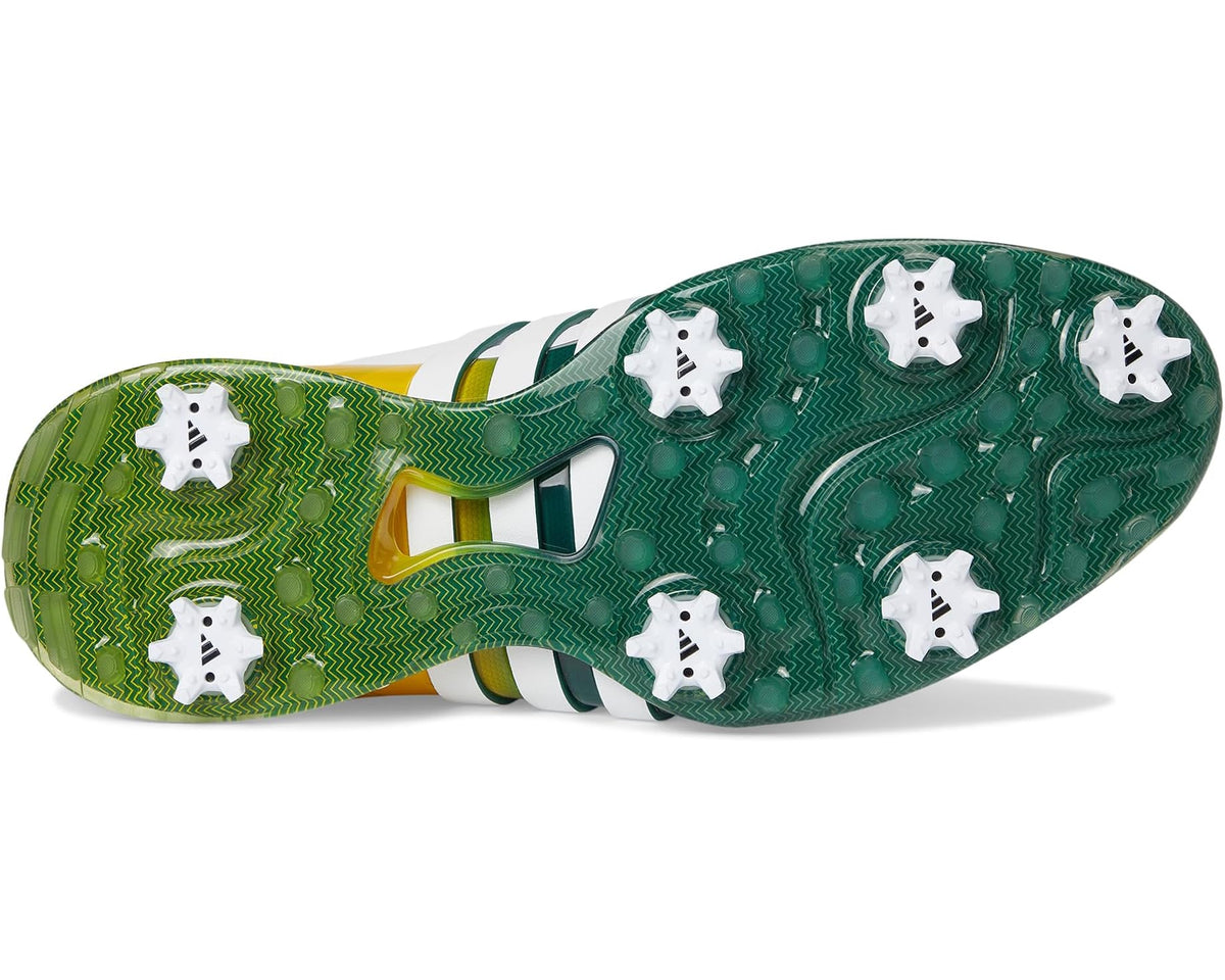 Men's adidas golf shoes outsole, green traction studs with white star-shaped accents