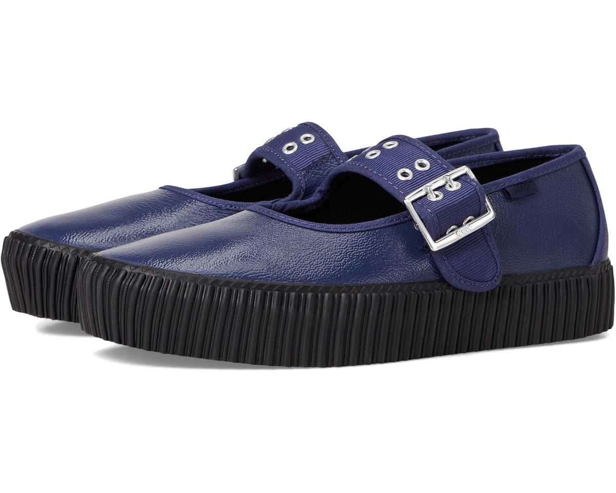 Vans Mary Jane creeper shoes with deep twilight blue patent upper and metal buckle