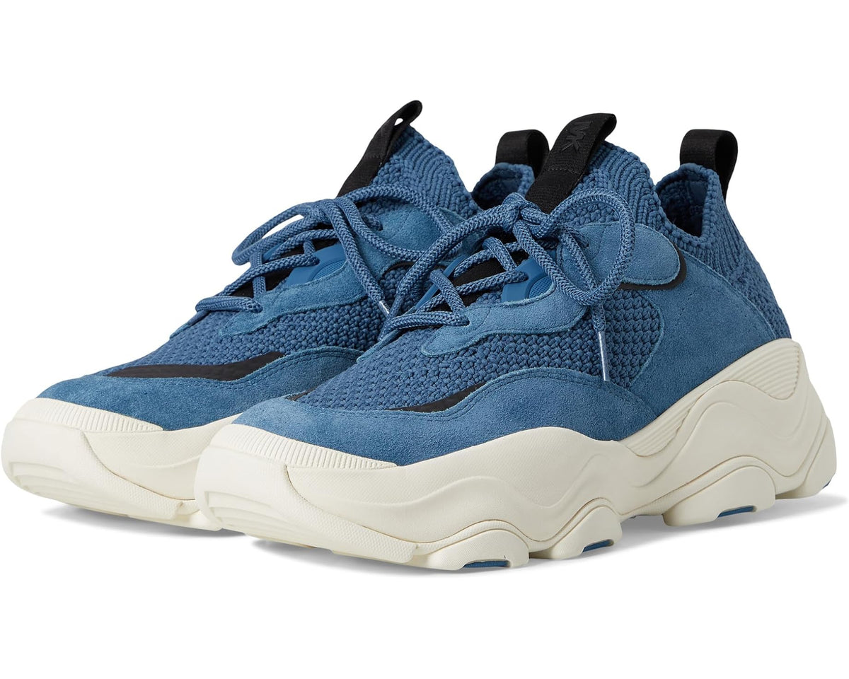 Michael Kors Atlas knit trainer sneaker in dark chambray blue with cream sole
