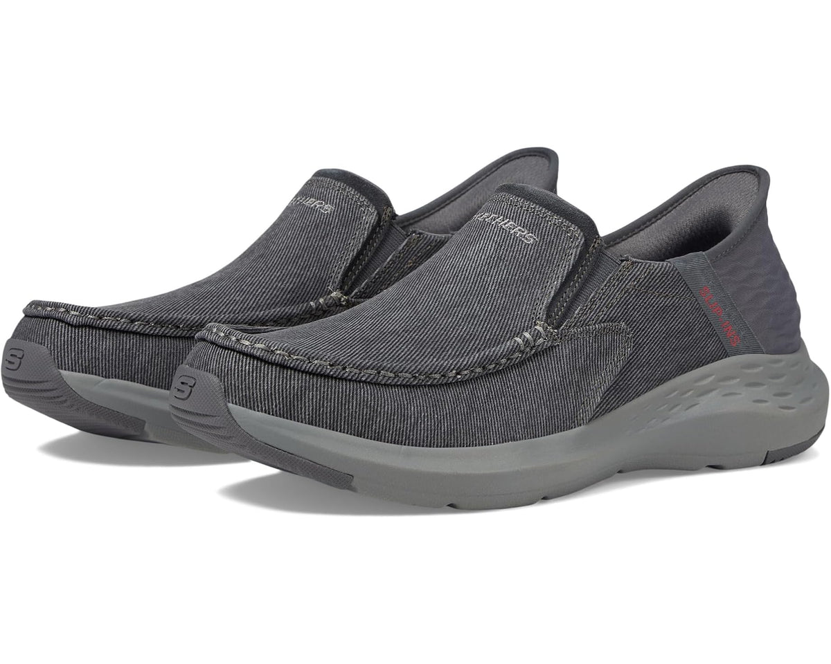 Men's SKECHERS slip-on sneakers in charcoal knit with elastic gore and padded collar