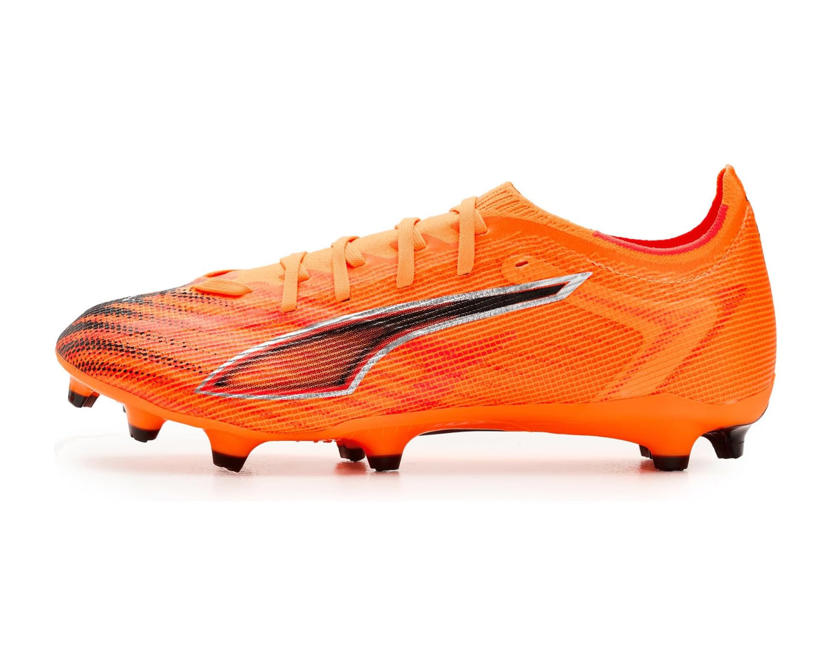 PUMA men's firm-ground soccer cleat, orange upper with black lateral stripe