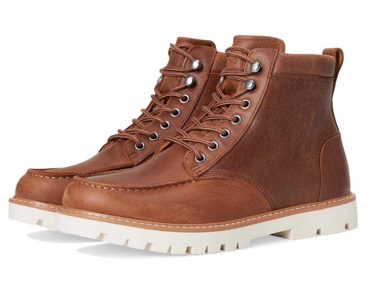 Men's TOMS tan water-resistant leather lace-up boot with rugged sole