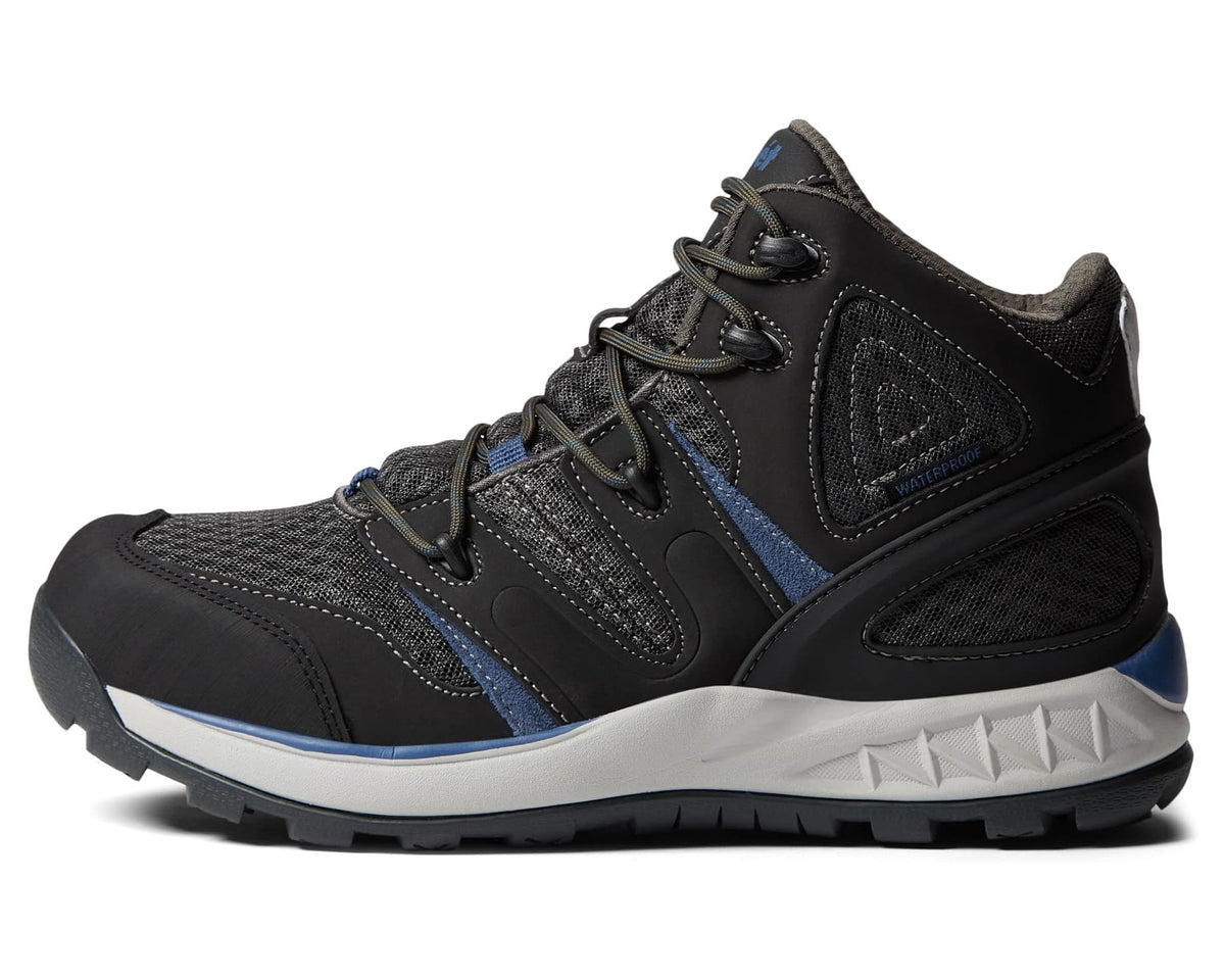 Men's Propet Veymont lace-up hiking shoes, side profile, black with blue stripe