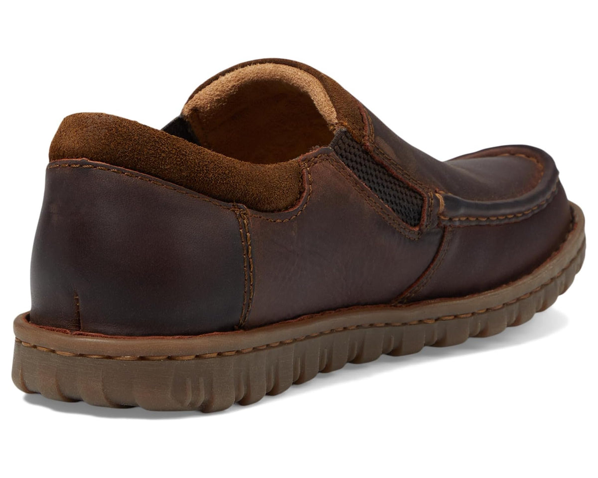 Men's Born dark brown leather slip-on loafer with soft lining and stitched heel panel