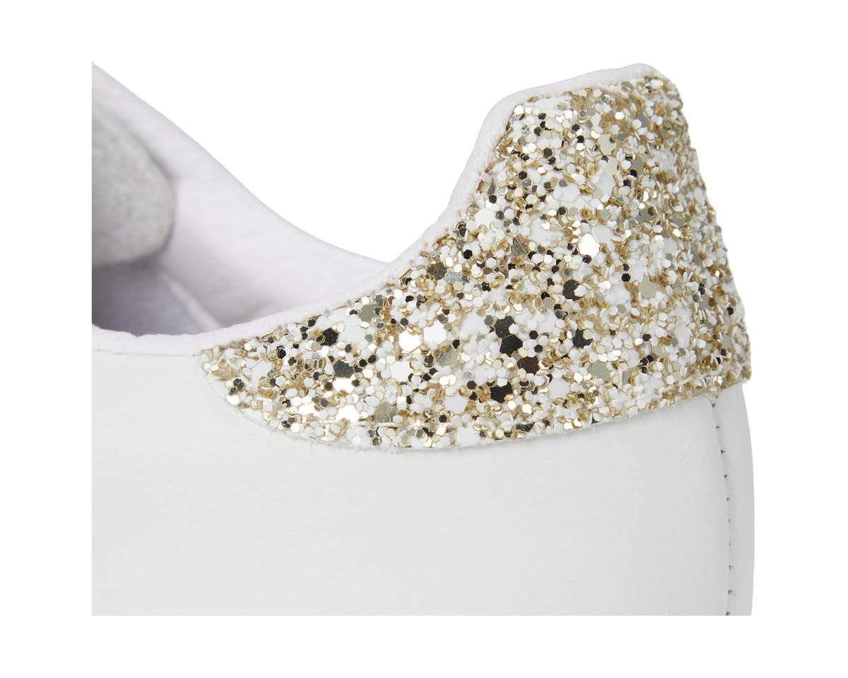 Unisex Victoria gold glitter heel patch on white leather sneaker with lace