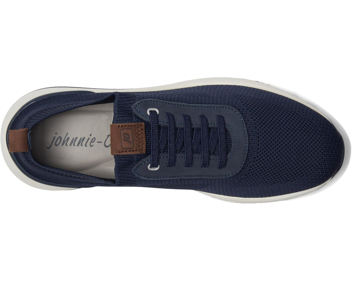 Navy lace-up sneaker with johnnie-O logo on the lining and cushioned collar