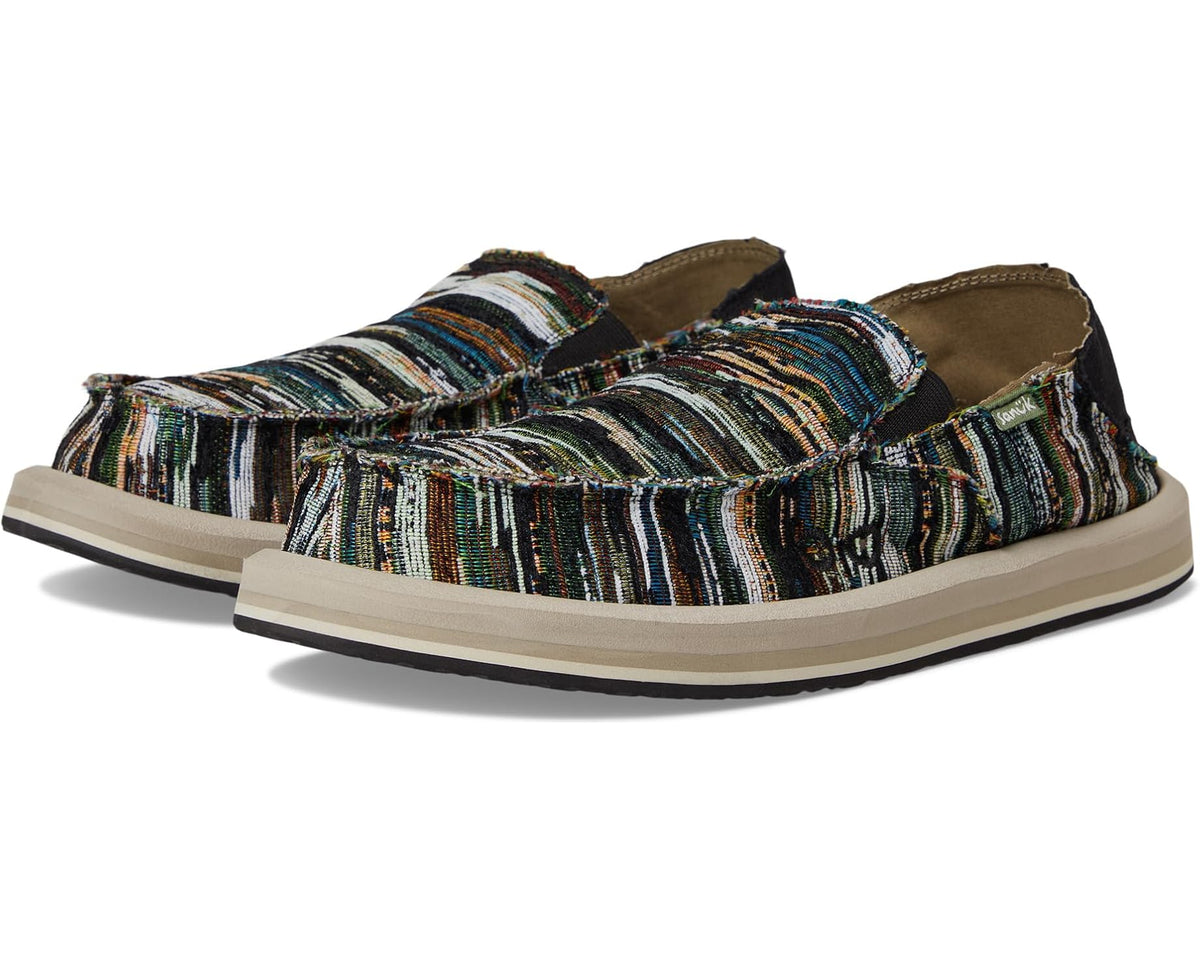 Sanuk Donny Jazz Multi slip-on shoes with multicolor woven textile upper and tan sole