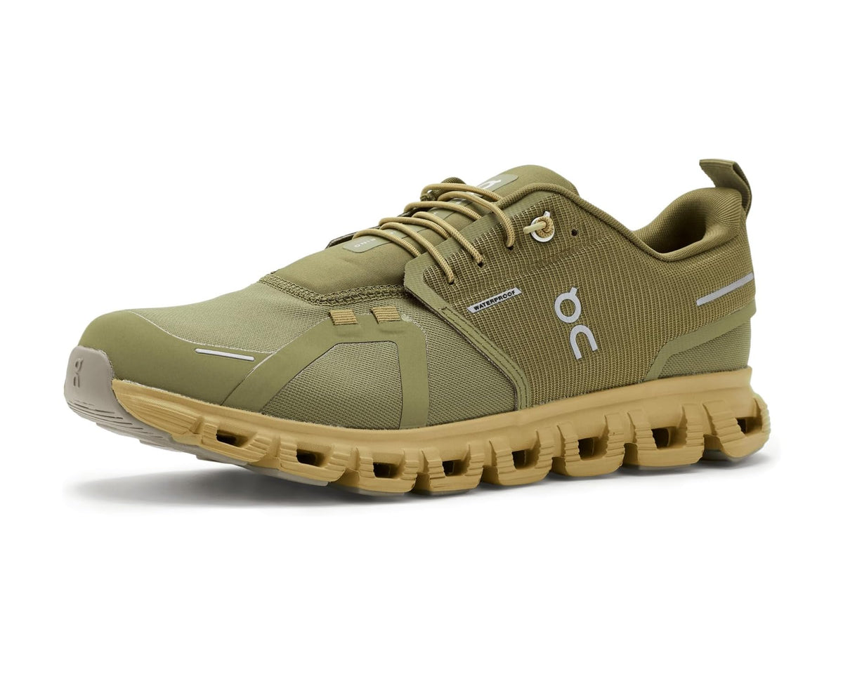 Men's waterproof running shoe in olive green with tan CloudTec-style sole
