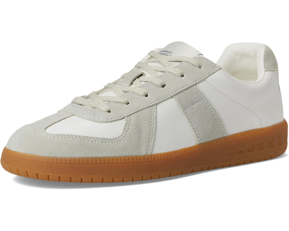 Men's Steve Madden Dixon leather sneakers, white and gray colorblock, lace-up, gum sole.