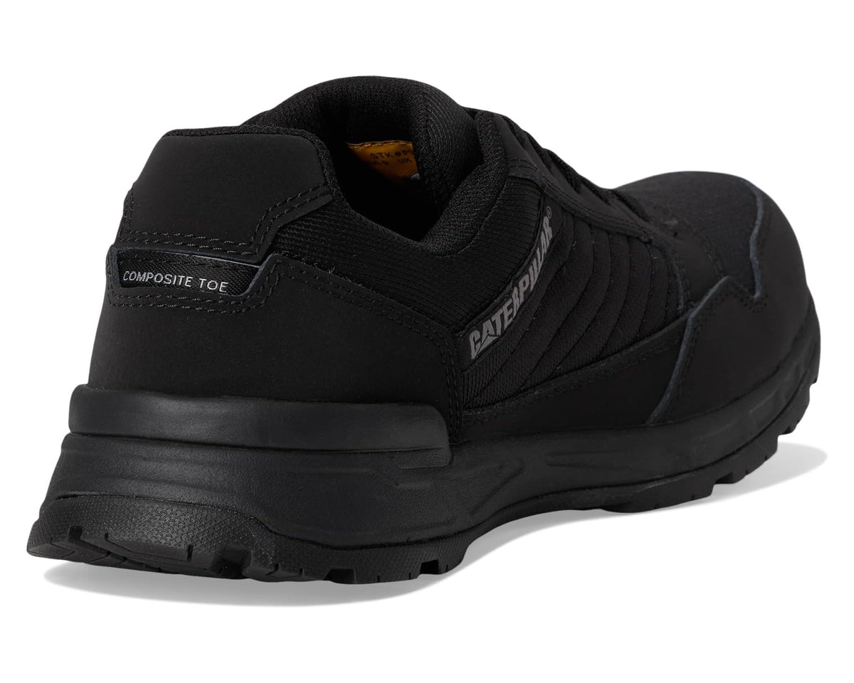 Men's black composite-toe sneaker with heel cushion and rear logo