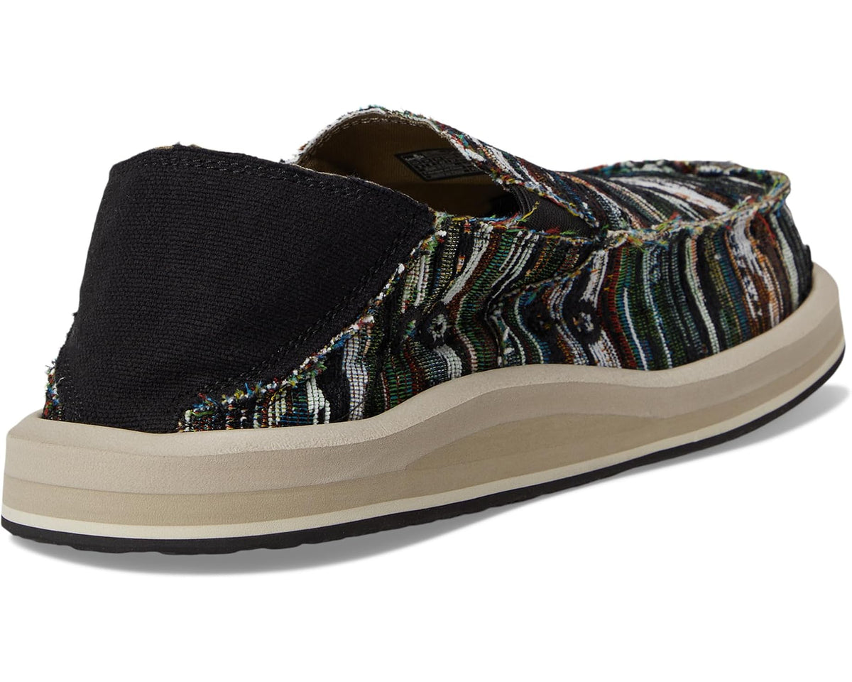 Sanuk Donny Jazz Multi slip-on shoes with dark heel panel and multicolor woven top