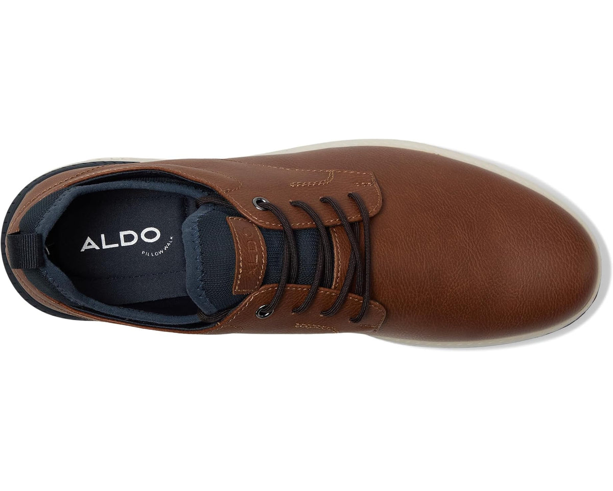 Cognac leather lace-up sneaker with navy lining and ALDO logo on tongue