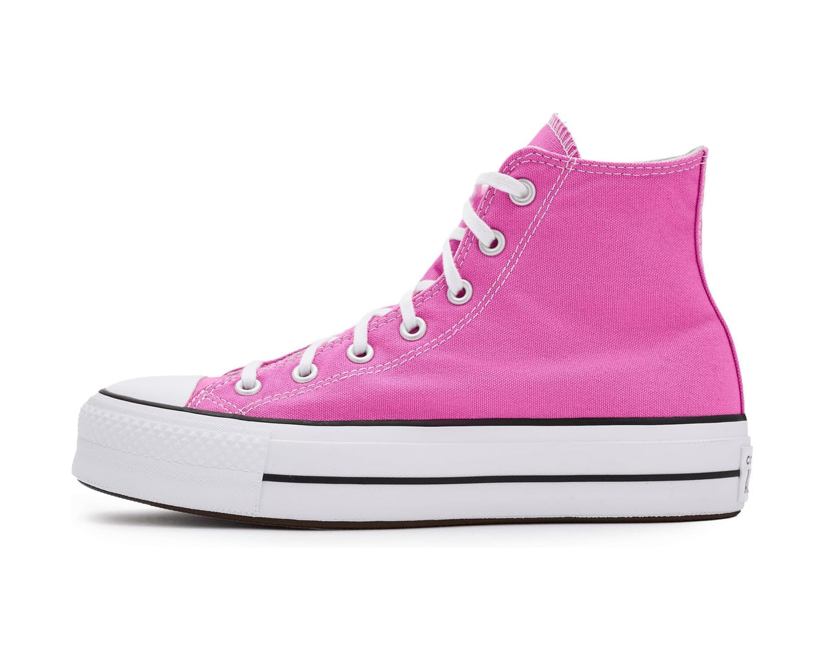 Women's Converse high-top platform sneakers, shocking orchid canvas with white toe cap