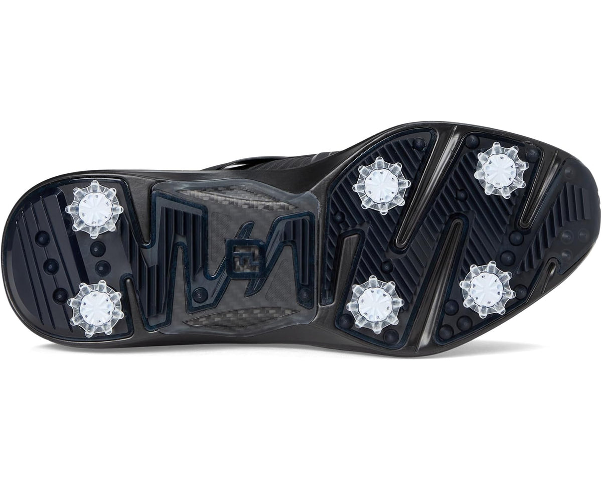 FootJoy men's golf shoes outsole, black tread with multiple metal spike studs