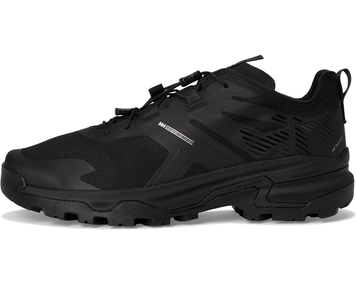 Black lace-up hiking shoes with textured upper panels