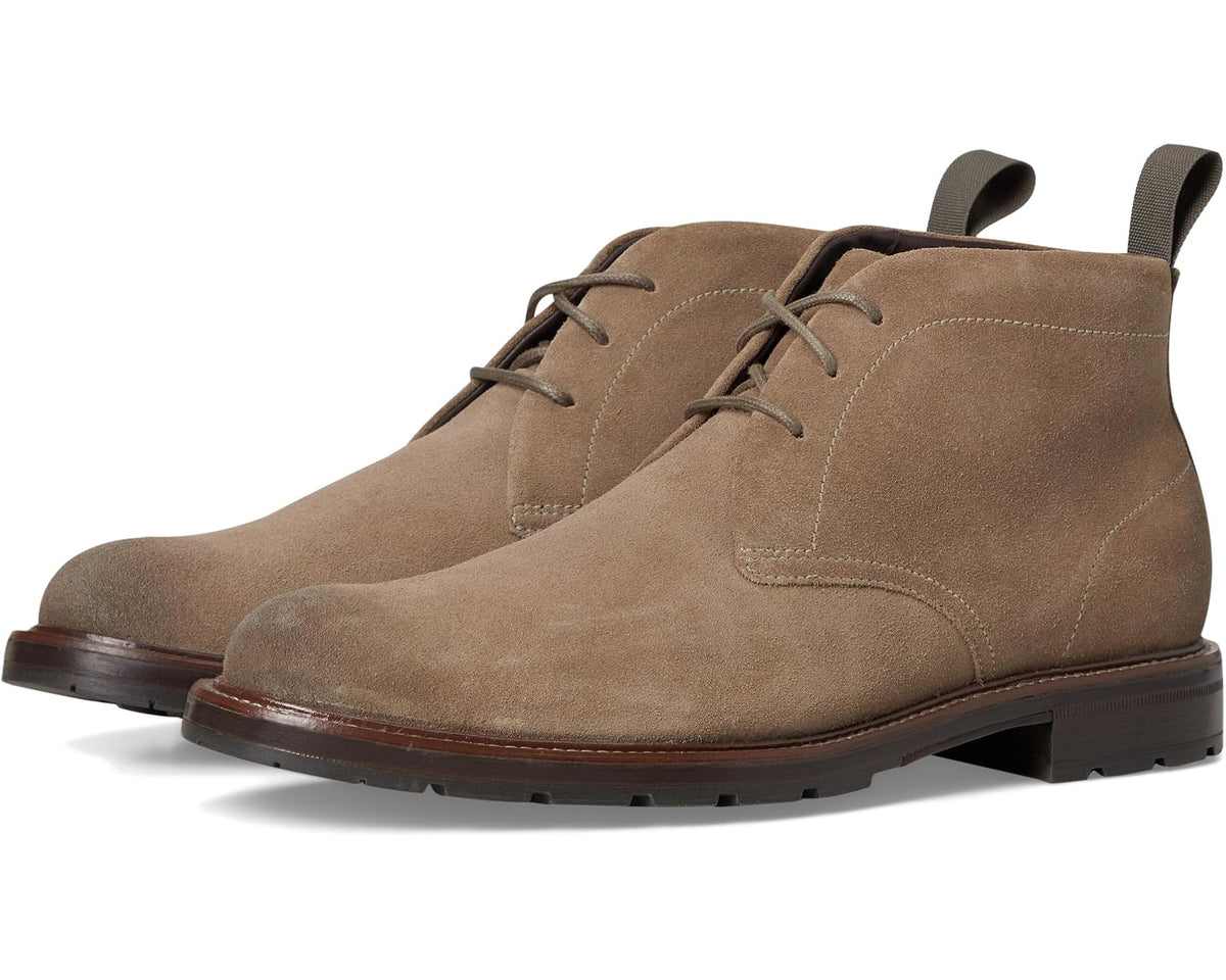 Men's suede chukka boots with lace-up front, round toe, and rugged rubber sole