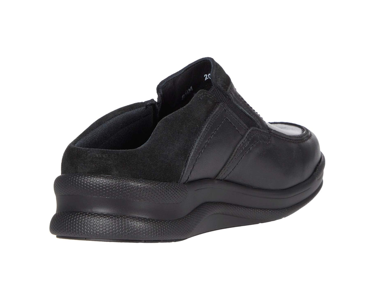 Men's SAS slip-on shoe, heel view with soft lining and dark rubber sole