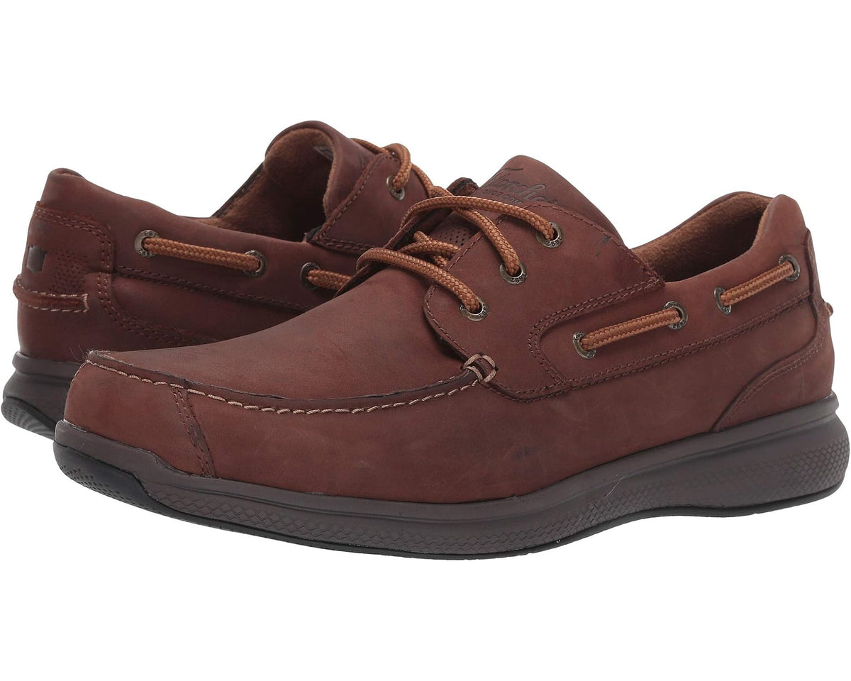 Men's Florsheim work shoe in brown, lace-up with moc-style stitching