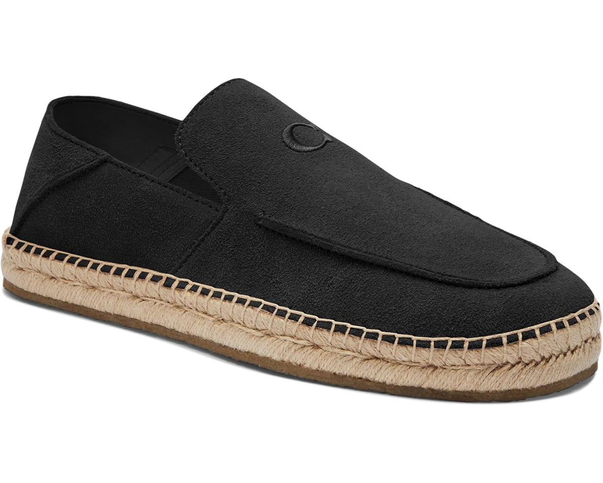 Men's COACH black suede slip-on espadrille with jute-rim sole