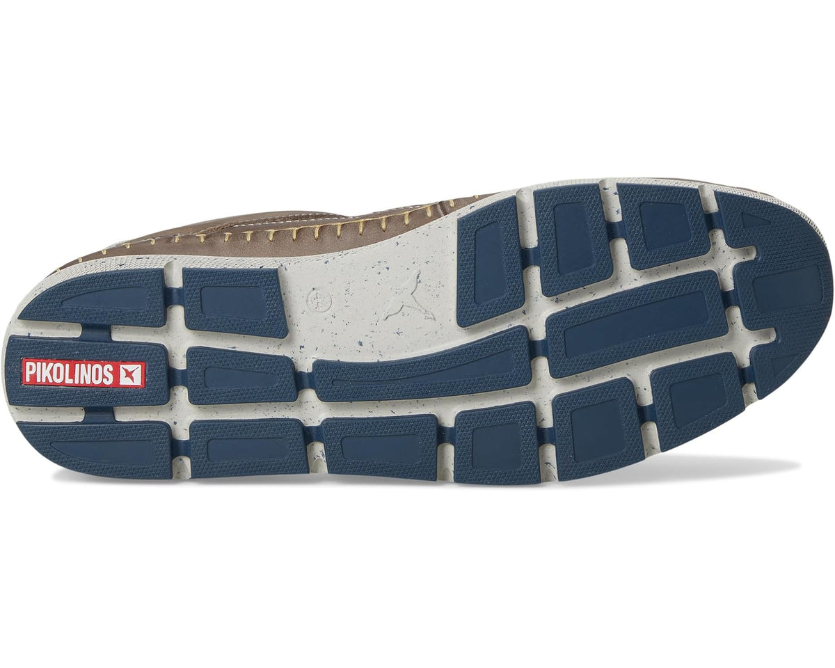 Men's PIKOLINOS sneaker outsole with blue tread and off-white grid pattern