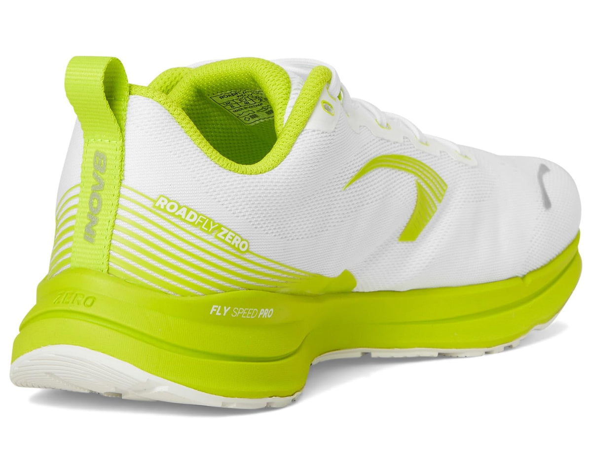 INOV8 Roadfly Zero men's running shoes, white mesh with neon green heel and branding