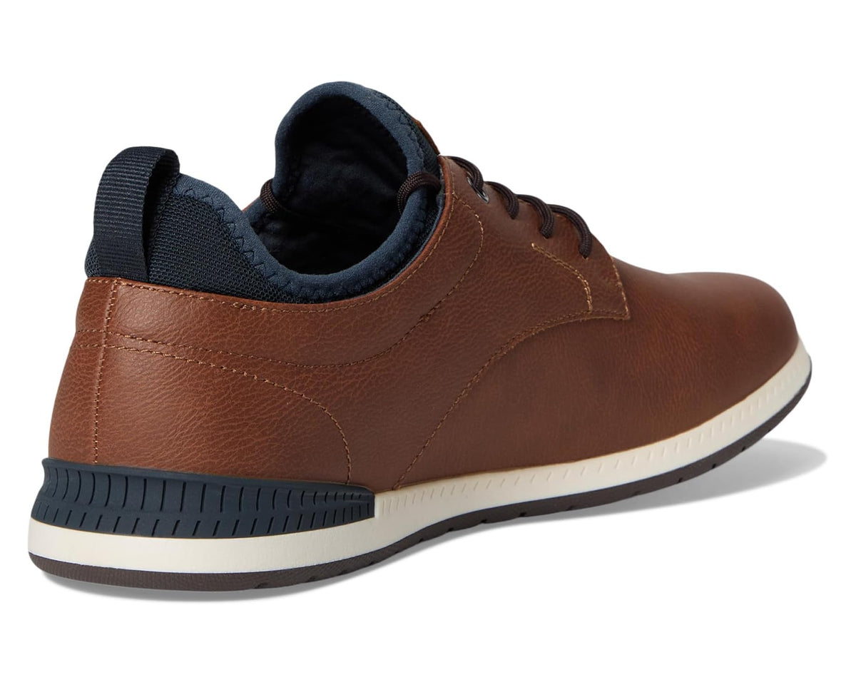 Cognac leather sneaker with navy padded collar and white midsole