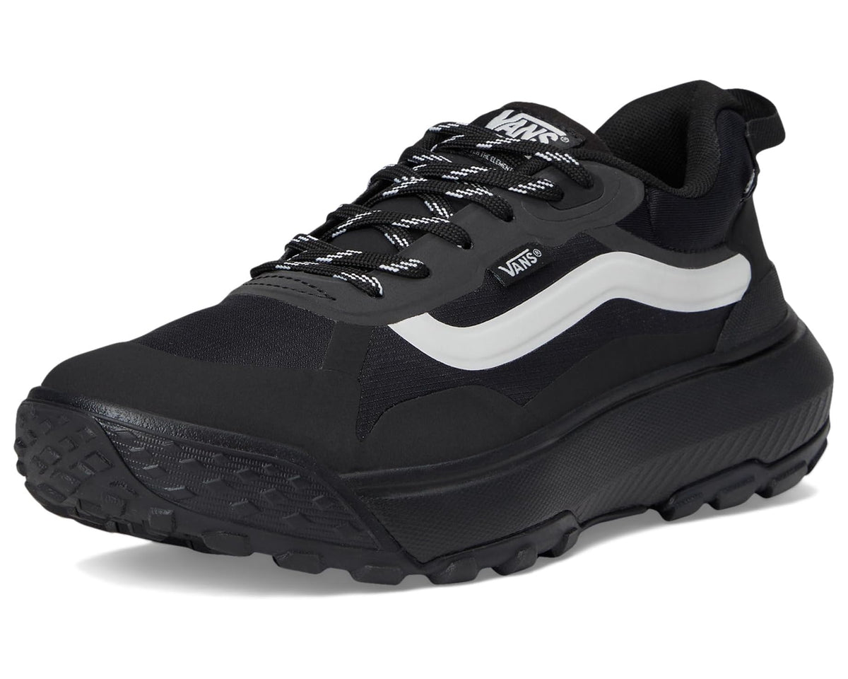 Vans MTE Crosspath black sneaker angled view with white stripe and chunky tread sole