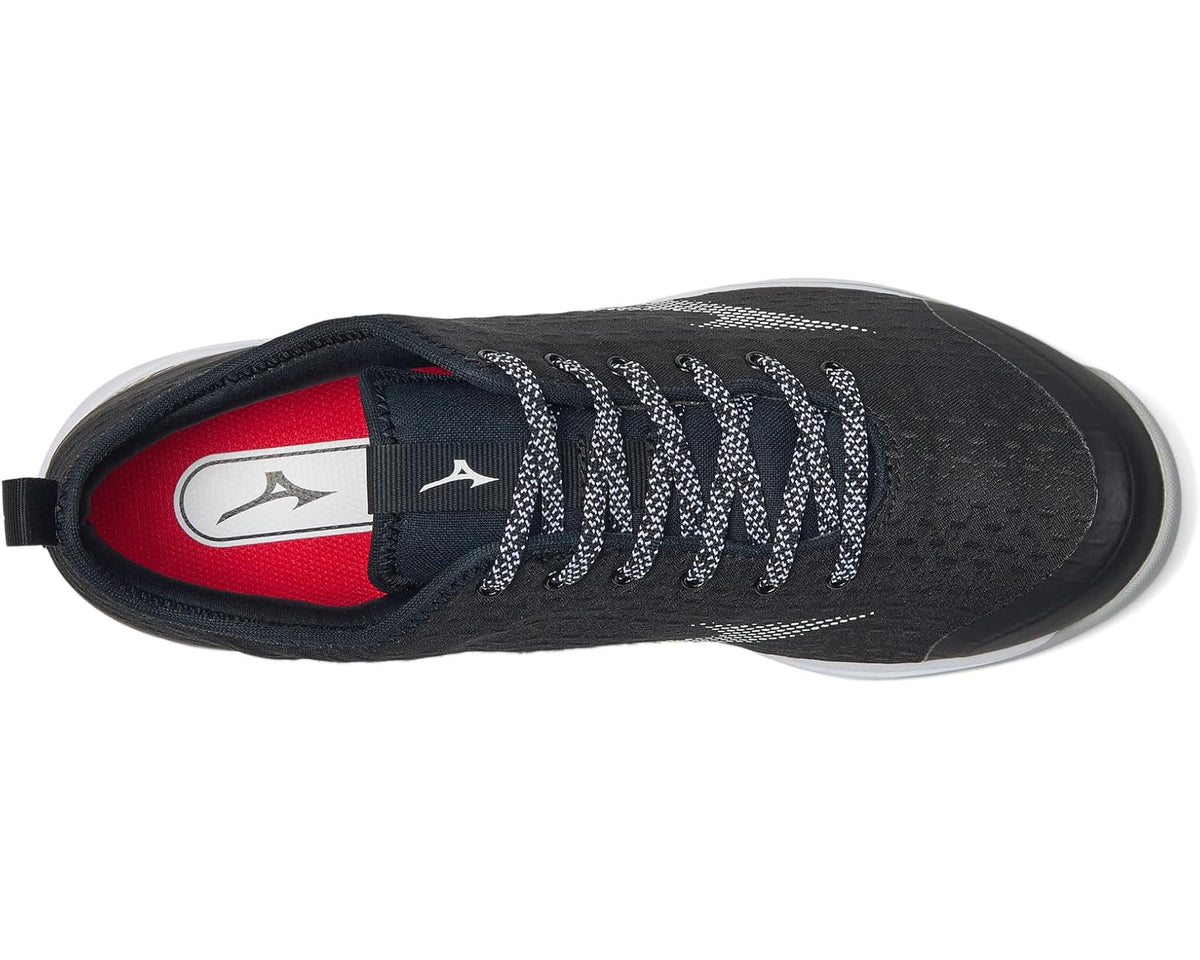 Men's Mizuno Dominant 4 low-turf sneakers, black upper with red heel lining