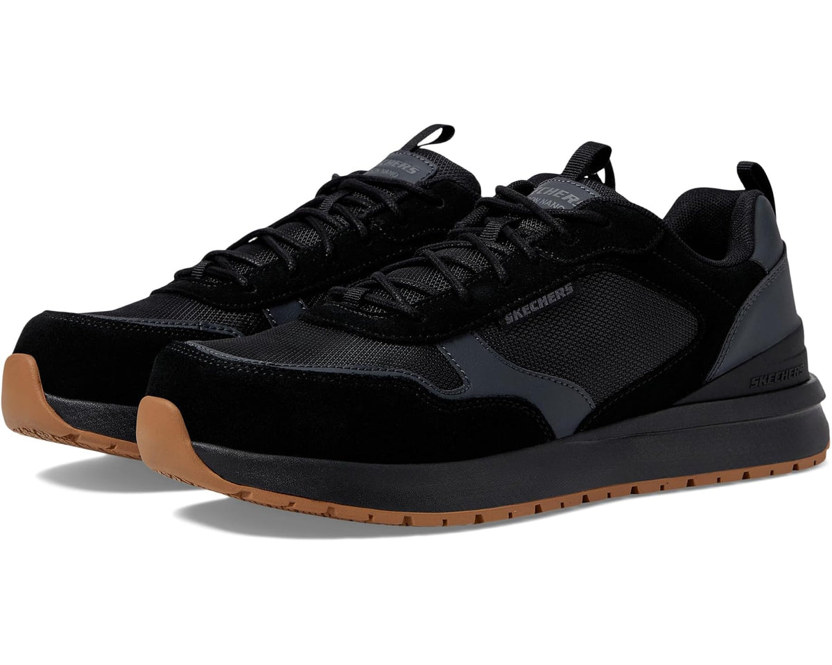 Men's black work jogger shoes with lace-up front, cushioned midsole, comp toe