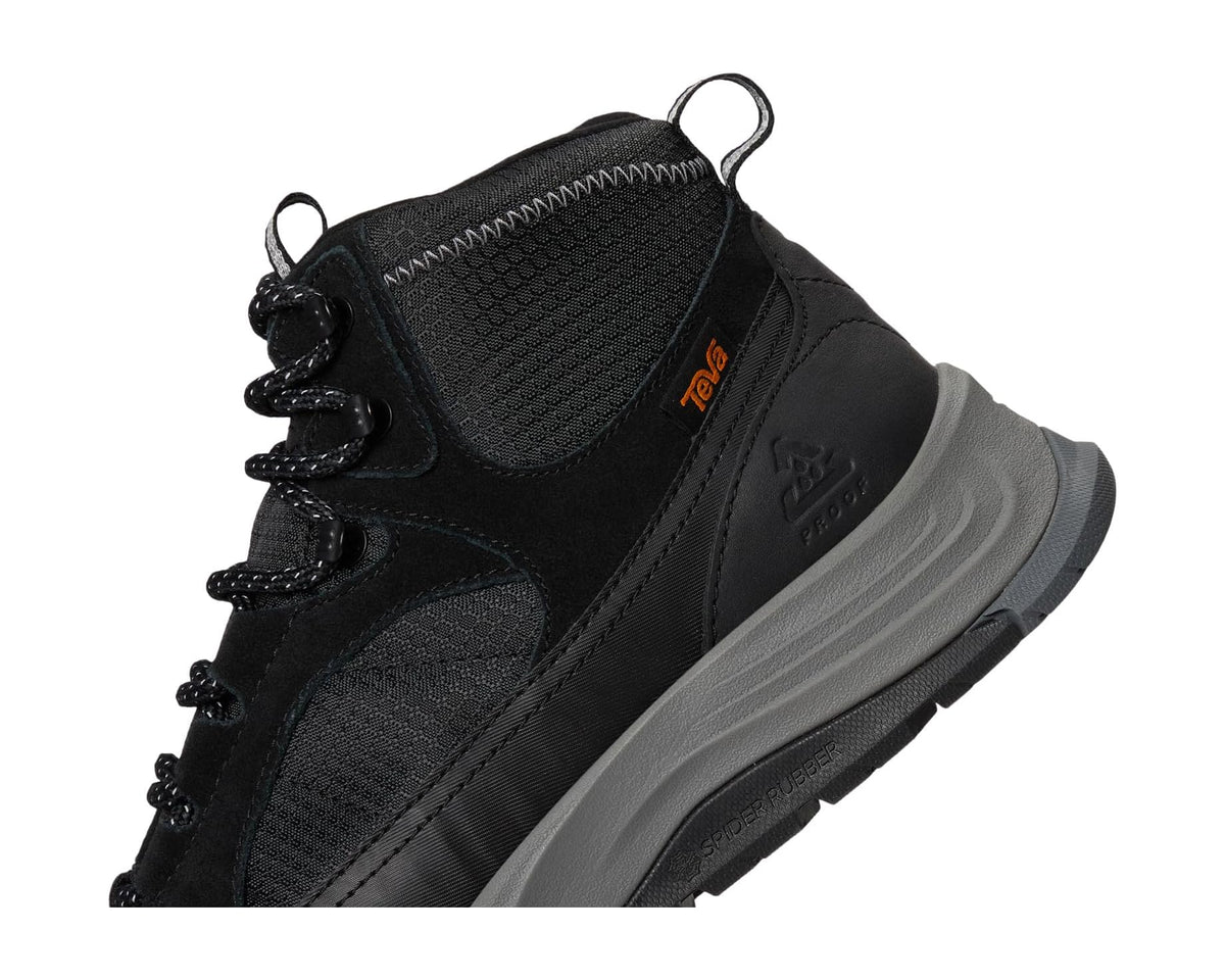 Black lace-up high-top sneaker with Teva logo on textured side, rubber outsole
