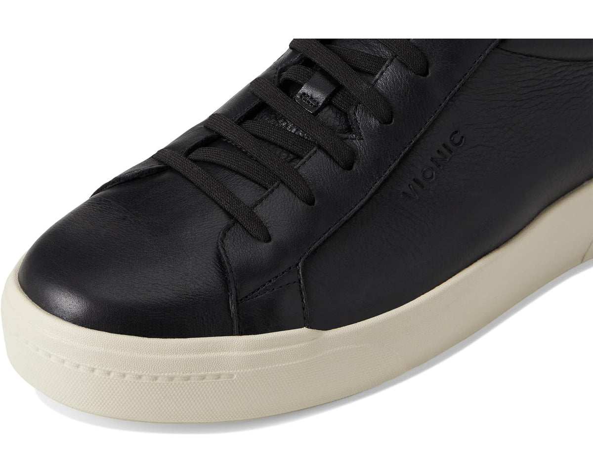 Close-up of black leather lace-up front with VIONIC branding
