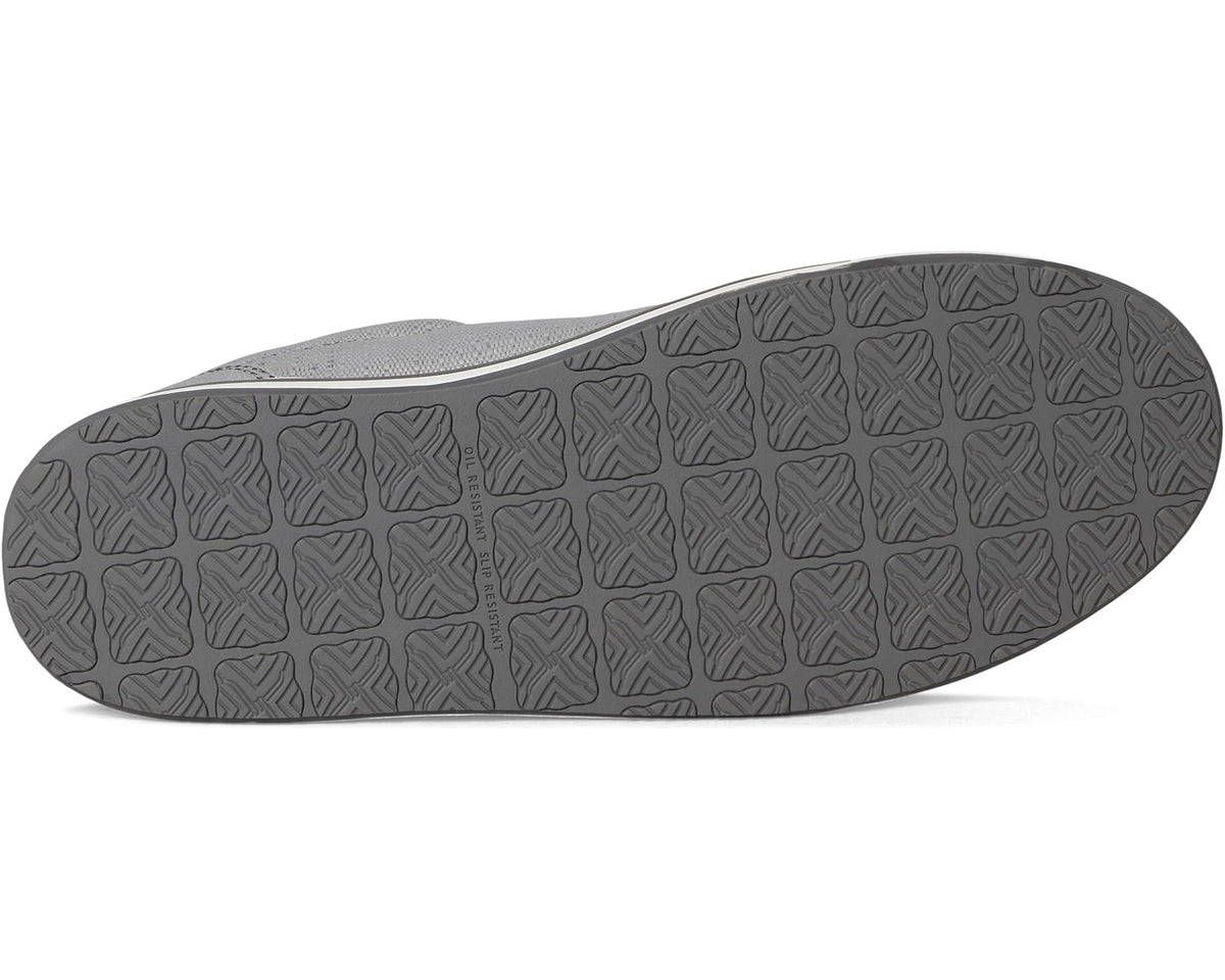 Grey patterned rubber outsole with tread for men's work sneaker.