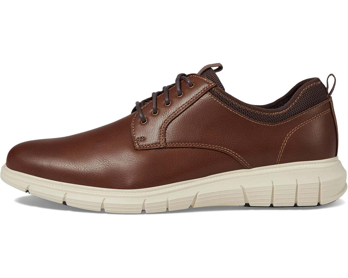 Brown men's lace-up sneakers with low-profile sole and overlay stitching