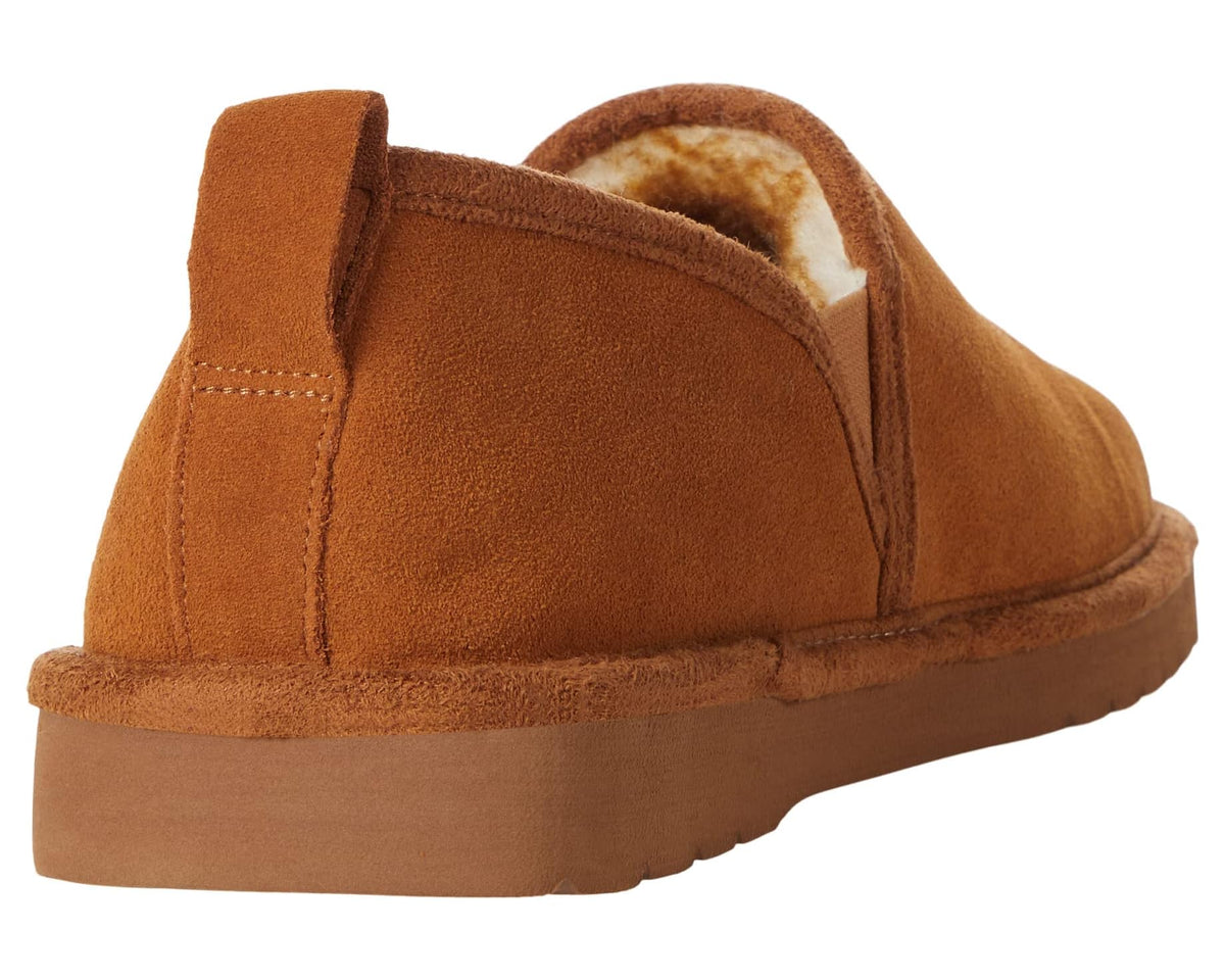 Ariat Lasso suede slip-on shoes in chestnut, back heel view with padded collar