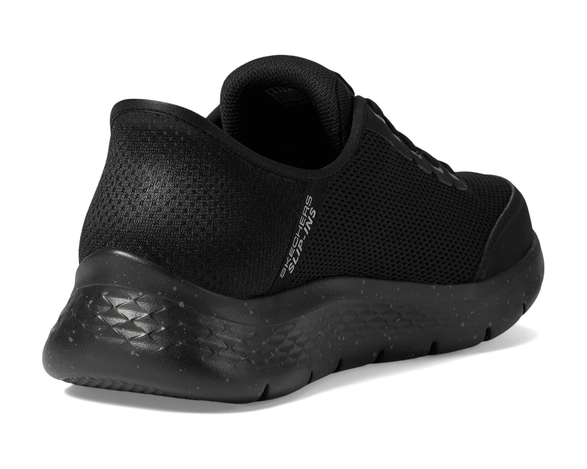 Men's black mesh slip-on sneakers, padded collar and heel pull tab