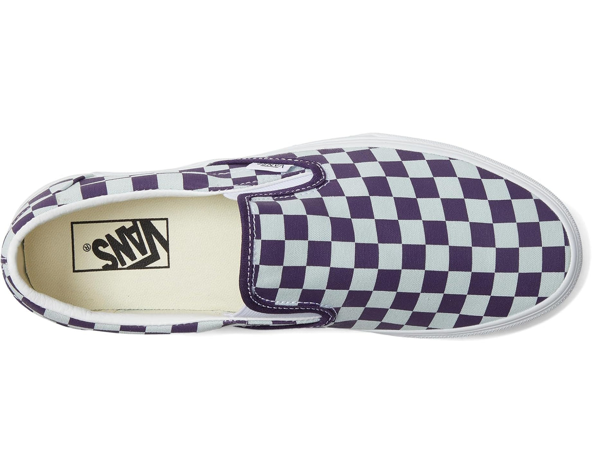 Slip-on sneaker with checkerboard print, padded collar, Vans tag on side