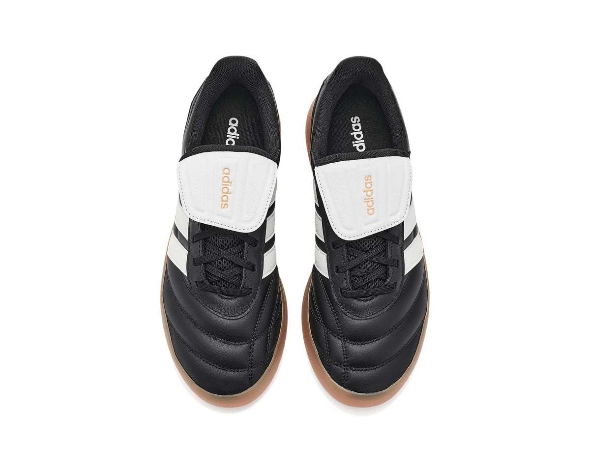 Men's adidas Barreda Mundial sneakers pair view, black uppers with white strap and gum sole