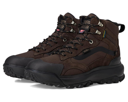 Unisex waterproof insulated high-top boots in brown and black, lace-up with rugged tread