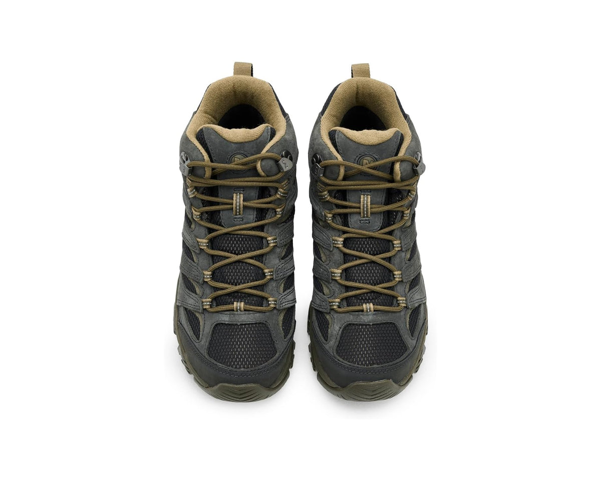 Men's mid waterproof hiking boots, laced, dark gray uppers with tan lining