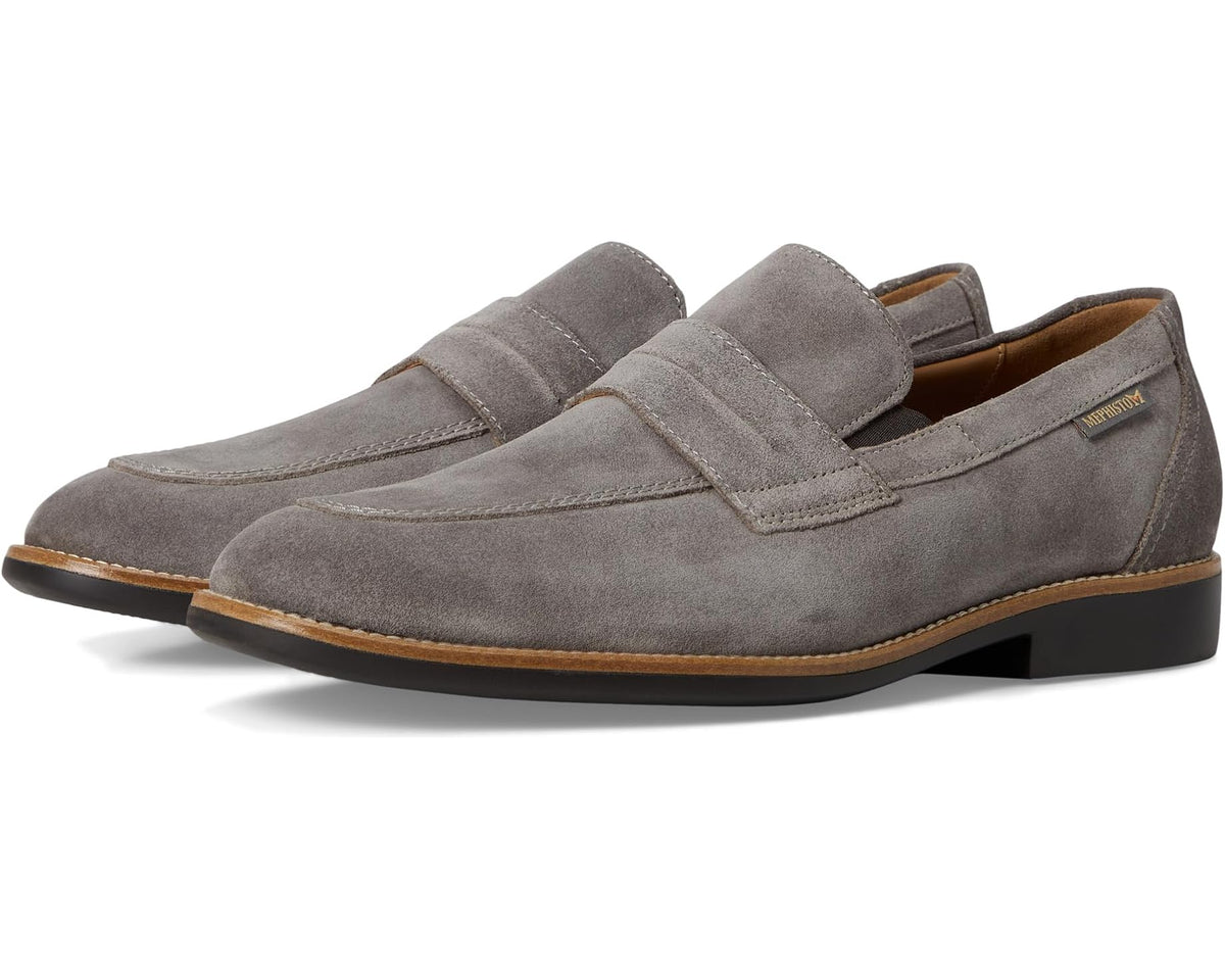 Men's graphite gray suede loafer with instep strap and contrast welt