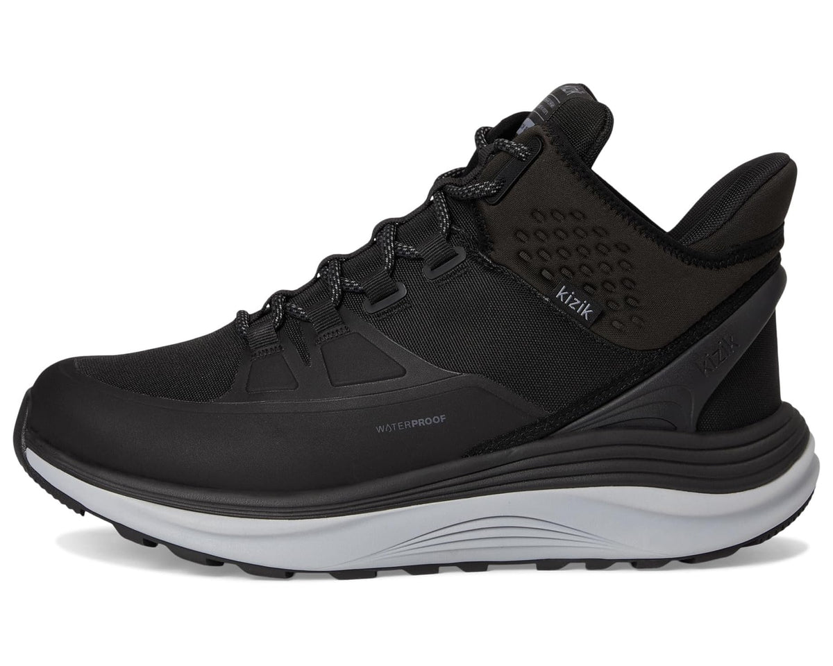 Black high-top hands-free sneaker with lace-up front and padded heel collar