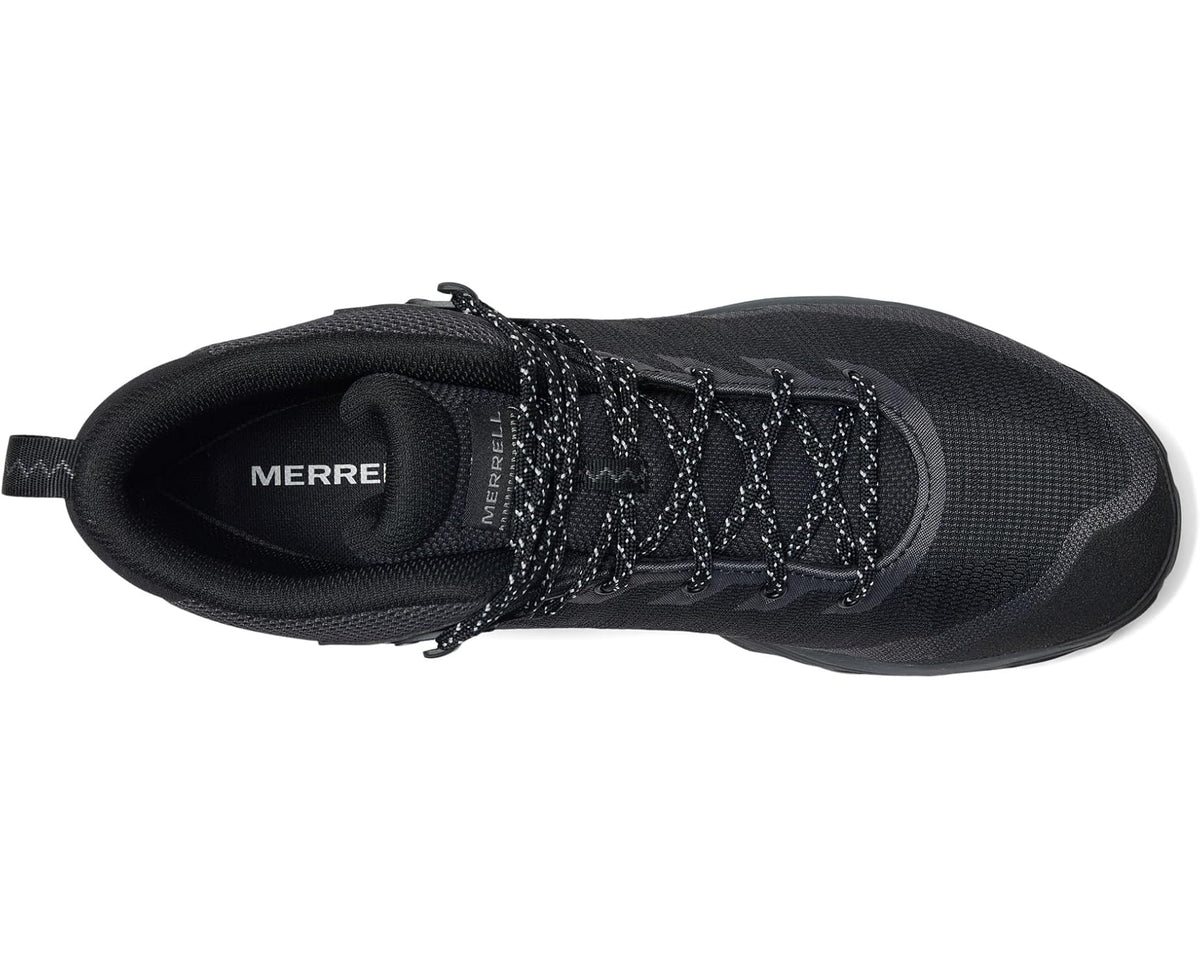 Men's Merrell Speed Eco mid waterproof boots, black laced upper and padded collar