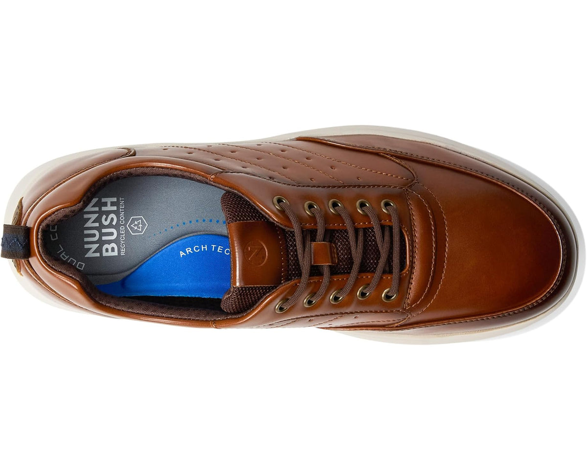 Men's Nunn Bush lace-up sneakers, cognac upper with perforated detailing and blue lining