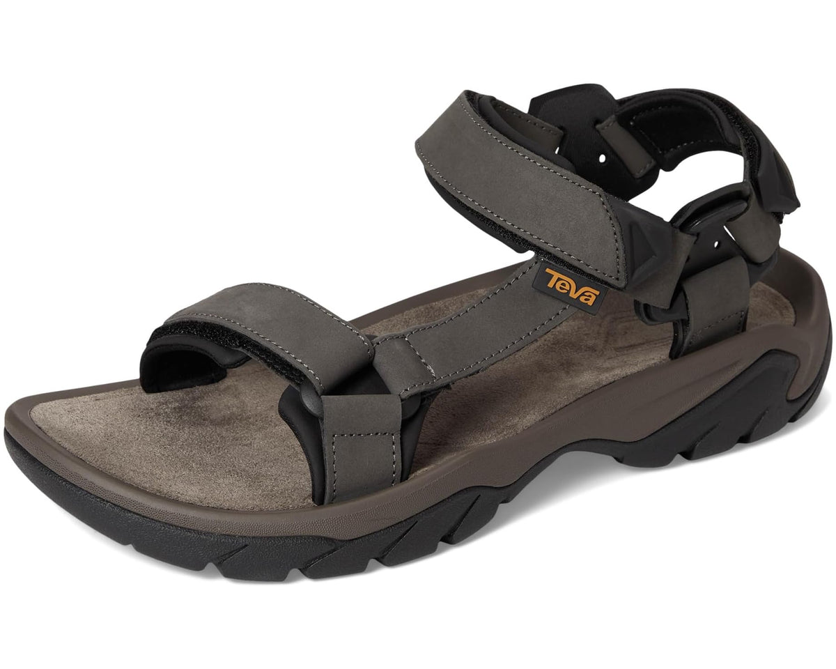 Men's Teva dark gray sandals with toe loop strap and chunky tread sole