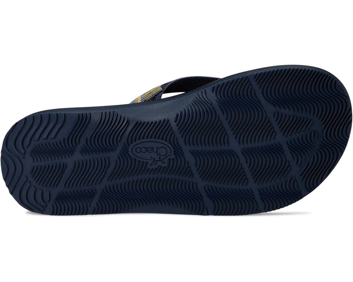 Men's navy flip-flop sandals outsole with wave tread and Chaco logo