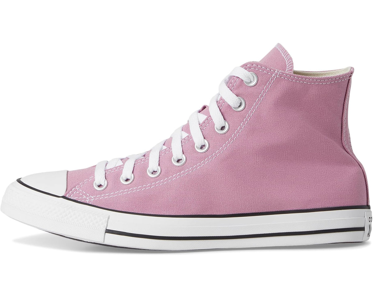 Dusty rose Converse high-top sneakers with padded collar and white rubber toe cap
