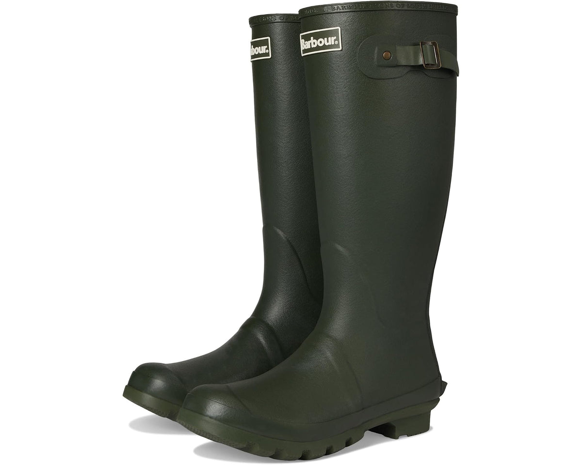 Men's Barbour tall welly boots in olive green, side buckle and logo detail